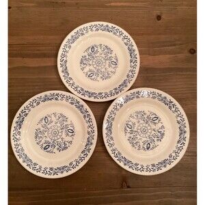 3 Vintage Oxford 7.5" Luncheon Plates, Made in Brazil, Ivory/ Blue Floral